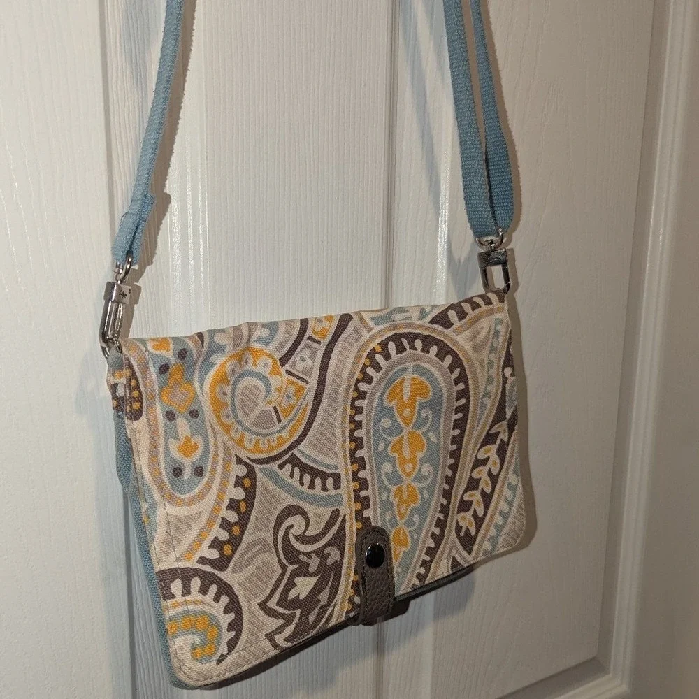 Boho Y2K Paisley Crossbody Bag Thirty One Double Up Blue Yellow Foldover Bag